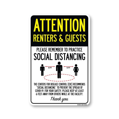 Signmission Public Safety, Renters And Guests Practice Social Distancing, 24in X 18in Decal, OS-NS-D-1824-25402 OS-NS-D-1824-25402