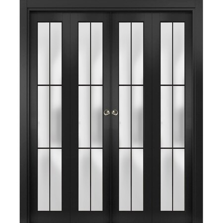 Sartodoors Sliding Closet Double Bi-fold Doors Planum 2122 Black Solid Core Modern Interior PLANUM2122DBF-BLK-72 x 96 (4* 18x96)