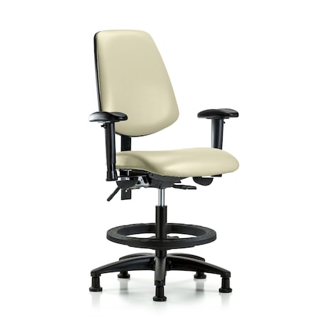 Blue Ridge Ergonomics Medium Bench Chair Adjustable Arms, 22" to 29" Height, Vinyl, Adobe White BR-VMBCH-MB-RG-T1-A1-BF-RG-8501