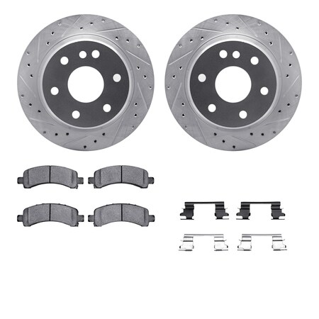Dynamic Friction Co DFC Brake Rotor - Drilled & Slotted - Silver- Heavy Duty Brake Pad includes Hardware 7412-48029