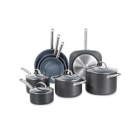 Black & Decker 12-Piece Ceramic Hard Anodized Aluminum Cookware Set, Pots and Pans Set, Gray BDK100B