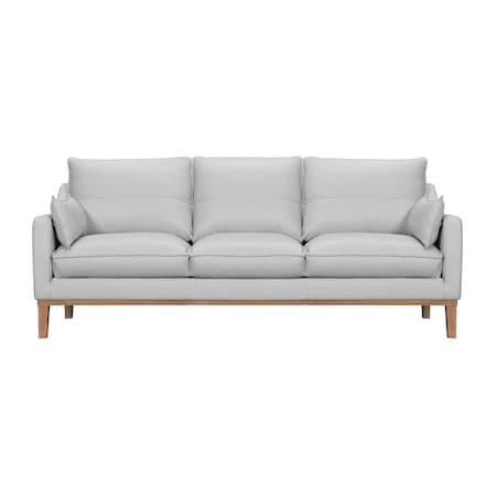 Homeroots 87" Gray Leather Sofa And Toss Pillows With Brown Legs 546408