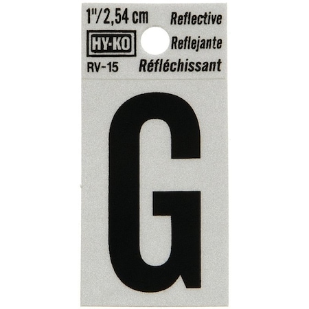 Hy-Ko Reflective Letter, Character: G, 1 in H Character, Black Character, Silver Background, Vinyl RV-15/G