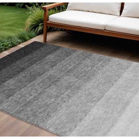 Homeroots 10' X 14' Black And Ivory Ombre Washable Indoor Outdoor Area Rug 595792