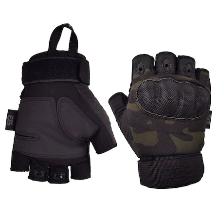 Glove Station Offical Black Multi-Cam Fingerless Knuckle Protection, Breathable, Rugged, Bm L GS-TACHK200-BM-L