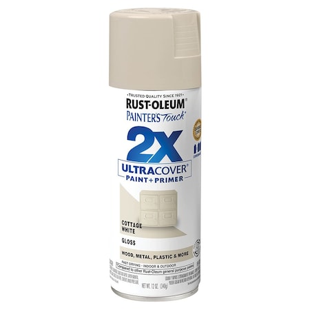 Ultra Cover 2X 12 Oz Rust-Oleum Painter's Touch 2X Cottage White Ultra Cover Paint + Primer Spray Paint, Gloss 334040