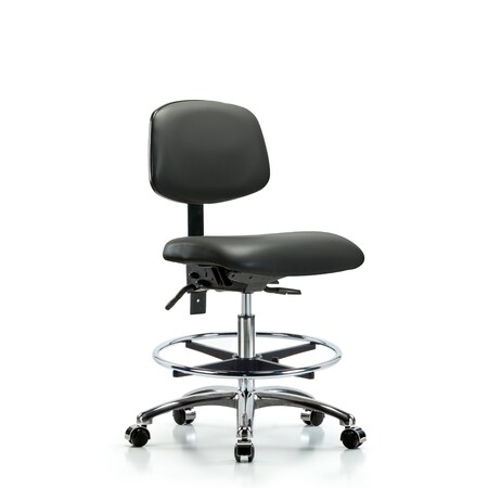 Blue Ridge Ergonomics Vinyl Chair Chrome, Med Bench, Tilt, Foot Ring, Casters, Carbon BR-VMBCH-CR-T1-A0-CF-CC-8823