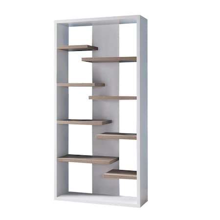 Homeroots 71" White Wood Nine Tier Geometric Bookcase 630383