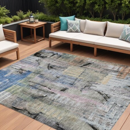 Homeroots 9' X 12' Blue Black And Copper Abstract Washable Indoor Outdoor Area Rug 630949