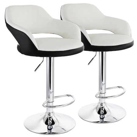 Elama 2 Piece Adjustable Faux Leather Bar Stool in White with Black Trim and Chrome Base ELM-705-WHT-BLK