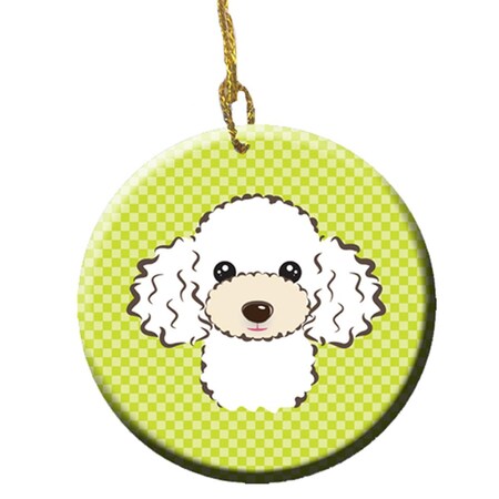 Carolines Treasures Checkerboard Lime Green White Poodle Ceramic Ornament- 2.81 In. BB1319CO1