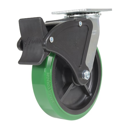 Vestil Polyurethane Swivel With Total Brake Caster 8 In. Diameter x 2 In. Width 1000 lb Green/Black CST-F34-8X2DT-SWTB1