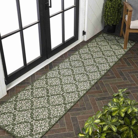 Jonathan Y Amora Traditional Mediterranean Tile Design Green/Cream 2 ft. x 8 ft. Indoor/Outdoor Runner Rug TSN206D-28