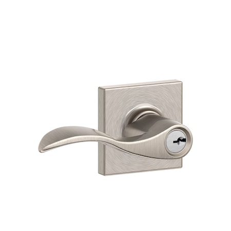 Schlage Residential Accent Lever with Collins Rose Keyed Entry with 16211 Latch and 10063 Strike Satin Nickel Finish F51AACC619COL