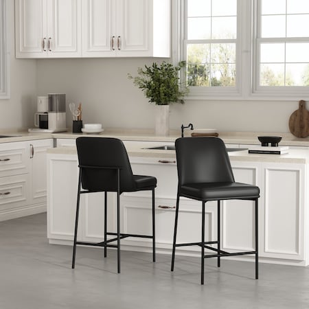 Manhattan Comfort Loft Metal Vegan Leather Counter Stool in Black - Set of 2 CS1534-2