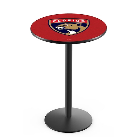 Holland Bar Stool Co 42" Blk Wrinkle Florida Panthers Pub Table, 36" dia. Top L214B4236FlaPan