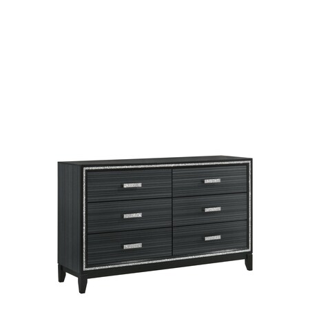 Homeroots 63" Black Solid and Manufactured Wood Six Drawer Double Dresser 490484