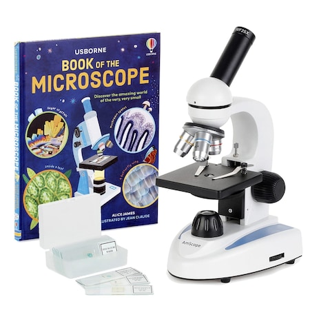 Amscope M149 Student Kids Metal Frame Glass Optics Biological Moncluar Compound Microscope 40X-400X w/Slide M149-PB10-WM