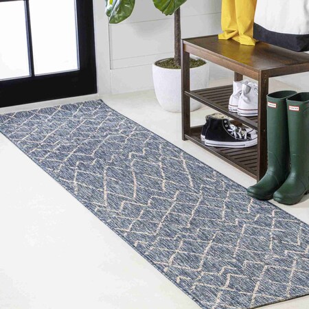 Jonathan Y Madaba Moroccan Trellis Navy/Light Gray 2 ft. x 8 ft. Indoor/Outdoor Runner Rug SMB114B-28