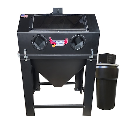 American Hawk Industrial 38inx 60in Abrasive Sandblasting Cabinet With Pneumatic Blaster, With Dust Collector Black 2022EB-BLK