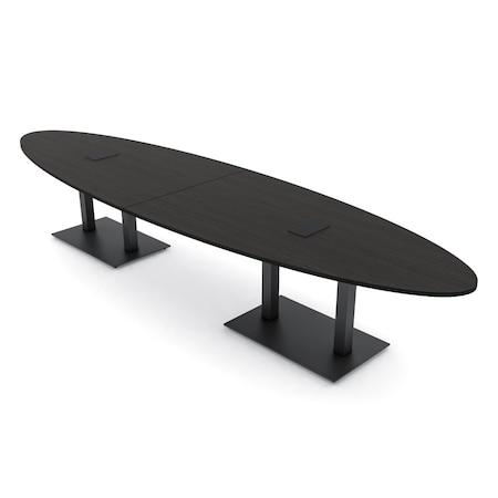Skutchi Designs Oval Conference Table With Power Unit, 48 in W, 168 in L, Black HAR-OVL-48X168-DOU.BK-U999ST19-EBLK