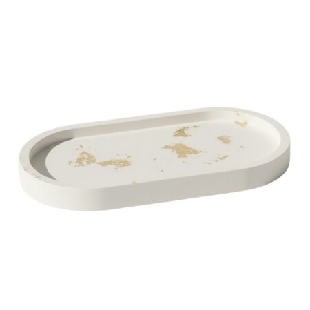 Homeroots 7in White And Gold Resin Handmade Oval Trinket Tray 723724