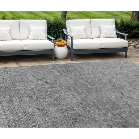 Homeroots 8' X 10' Gray And Charcoal Southwestern Washable Indoor Outdoor Area Rug 587065
