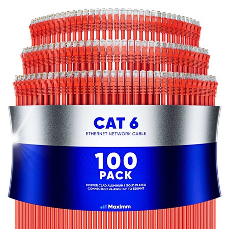 Maximm 3ft Cat6 10Gbps 550MHz UTP Ethernet Cable, 100PK, Orange, 100PK CAT6CCA-3OR-100PK