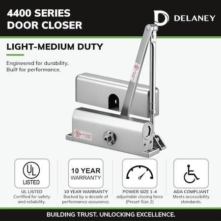 Delaney Hardware Light to Medium Duty Grade-1 Cast Iron Body Gray Finish Commercial Door Closer 604410