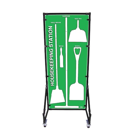5S Supplies Housekeeping Shadow Board Broom Station V5, Green / White Shadows, No Broom + Stand HSB-V5-GREEN/WHITE-BO-STAND