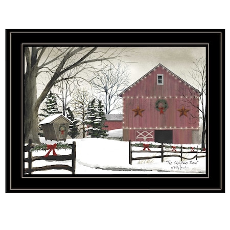 Homeroots Christmas Barn 2 Black Framed Print Wall Art 406259