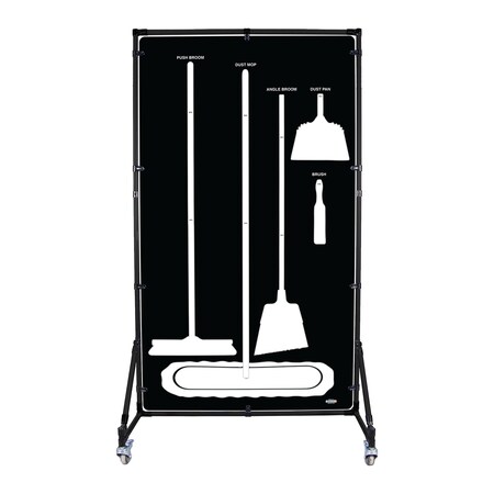 5S Supplies Housekeeping Shadow Board Broom Station V11, Black / White, Broom + Stand, No Text HSB-V11-BLACK/WHITE-BO-STAND-NO TEXT