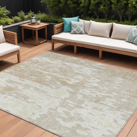 Homeroots 9' X 12' Beige And Ivory Abstract Washable Indoor Outdoor Area Rug 613324