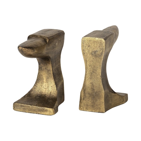 Homeroots Set of Two 6" Gold Metal Decorative Bookends, 2PK 392134