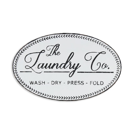 Homeroots 14" X 22" White And Dark Gray The Laundry Co Metal Oval Wall Decor 487542
