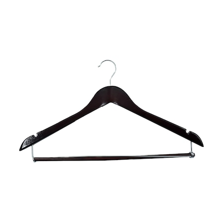 Rdi Mens Hanger Mahogany Contoured Locking Bar Standard Hook Chrome 100cs, 100PK HGM-MCT-STC