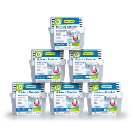 Humydry Refillable and Reusable Medium Moisture Absorber, Covers Up to 200 sq.ft., Unscented, 15.9 oz., 6PK USA22100C6
