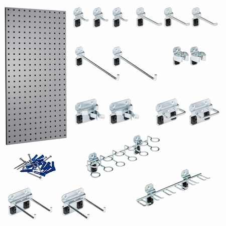 Triton Products 18 pc LocHook Assortment W/ (1) 18" W x 36" H Gray Epoxy 18-Gauge Steel Square Hole Pegboard LB18-1GH-Kit