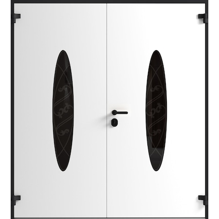 Vdomdoors Front Exterior Prehung Aluminum Double Doors Ronex1277 Black Enamel Mirrored Clear Glass Entry RONEX1277DEXD-BLK-W72xH96-RH-I