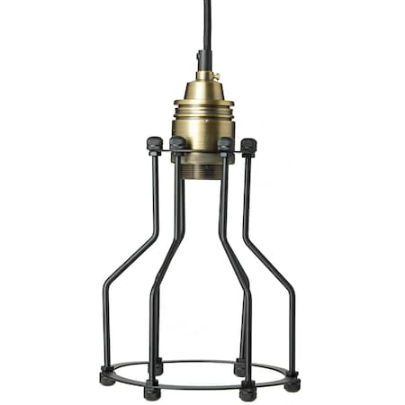 Sunlite Vintage Brass & Bronze Cage Pendant Light Industrial Fixture E26 Base 42in. Woven Braided Cord 07006-SU