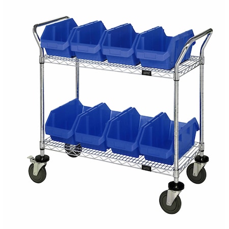 Quantum Storage Systems WIRE SHELVING CART W/8 BLUE BINS WRC2-1836-1887BL