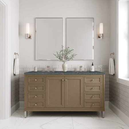 James Martin Vanities Chicago 60in Double Vanity, Walnut Whisper, w/ 3 CM Parisien Bleu Silestone Top 503-V60D-WLW-3PBL