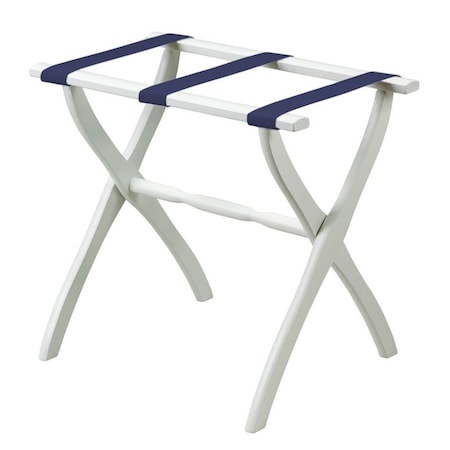 Homeroots White Folding Luggage Rack With Navy Blue Straps 489578