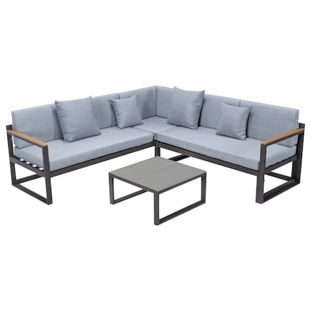 Leisuremod Chelsea Black Sectional With Adjustable Headrest & Coffee Table With Green Cushions CSLBL-80LGR
