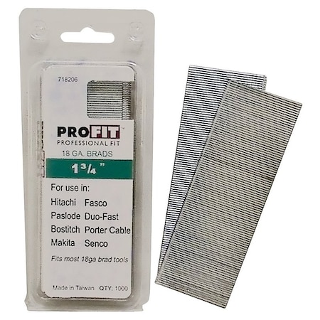 Pro-Fit Collated Brad Nail, 1-3/4 in L, 18 ga, Electro Galvanized, Brad Head 718206