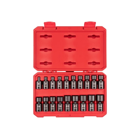 Tekton 3/8 Inch Drive 6-Point Universal Joint Impact Socket Set, 19-Piece 6-24 mm SID97302