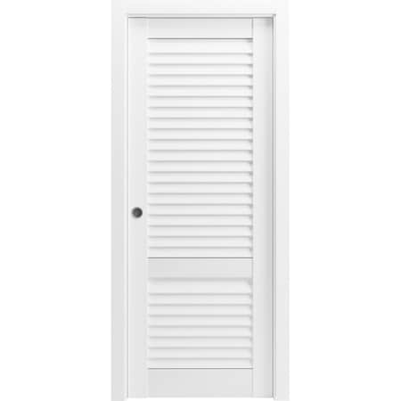 Sartodoors Sliding Pocket Door 42 x 80 inches, Louver 3388 Primed Wh1te, Kit Rail Hardware, Solid Wood Inter LOUVER3388PD-PRI-3296
