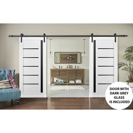 Sartodoors Sturdy Double Barn Door White Solid Core Modern Interior QUADRO4588DB-WS-36