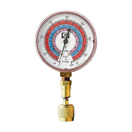 Jb Industries Test Gauge, Red, Brass, Non-Illuminated QC-G864