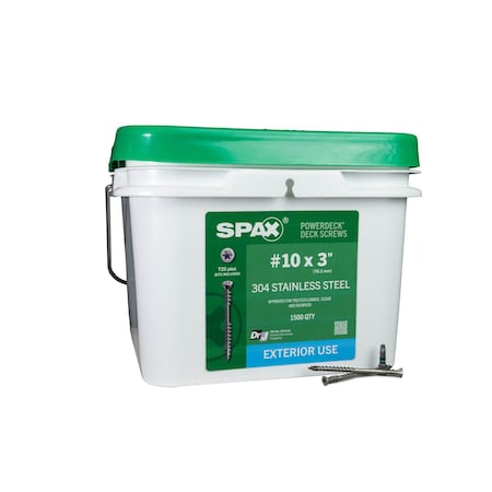 Spax #10 x 3 in Exterior Stainless Steel Wood Deck Screws Powerdeck Trim Head Bulk Pail, 1500PK 35705008402000